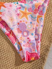 Swim Mod Summer Vacation Sexy Fashion Allover Shell Print Halter Tie Two Pieces Bikini Set - Multicolor - View 6