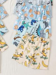 [6 Stücke zufällige Auswahl] Jungen Pyjama Set, Frühling/Sommer Neuankömmling, modische & beliebte Muster: Skateboard Schuhe, Banane, Dinosaurier, Wal, Faultier, Auto, Keks & Milch, Buchstabenkombination, eng anliegendes Strickgewebe Kurzarm Shorts 4 Stücke Homewear Outfit (2 Stücke zufällig versendet) - Verschiedenfarbig - Übersicht 5