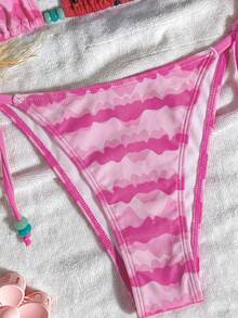Swim Mod 女款粉紅與紅色泳裝套裝，適合海灘度假、假期、夏季熱帶圖案風格 - 紅色 - 查看 5
