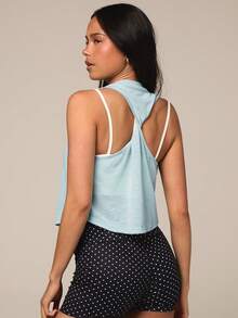 Athîral Women's Light Blue Pleated Casual Versatile Daily Wear Sports Tank Top For Summer Gym - Mint Green - View 1