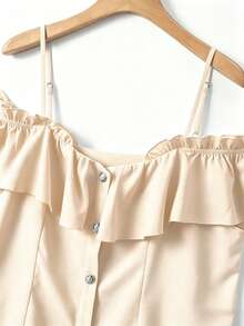 GlowEve CURVE Blusa elegante con volantes y hombros descubiertos para mujeres de talla grande - Albaricoque - Ver 3