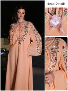 Layrah Đầm chiffon màu hồng sang trọng, thanh lịch, đính kết cầu kỳ, tay xòe, thích hợp cho mùa xuân/hè. - trái cam - Xem 6
