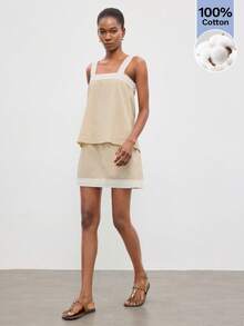 Maija Women's Contrast Lace Camisole And Shorts Casual 2 Pieces Set - Khaki - View 7