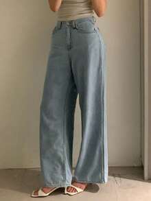 Dazy Tall Jeans de pierna recta y suelta para mujer, estilo casual de ciudad - Azul lavado medio - Ver 5