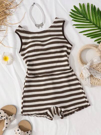 Tween Girls' Vacation Casual Striped Romper