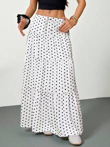 SHEIN PETITE Chân váy nữ chấm bi trắng kiểu dáng thường ngày, thích hợp cho đi chơi, phong cách đường phố, thời trang Y2K, mùa xuân/hè, chân váy boho trắng, chân váy maxi mùa hè. - trắng - Xem 3