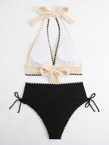 Swim Basics 2件組女款性感螺紋撞色比基尼泳衣套裝 - 彩色 - 查看 4