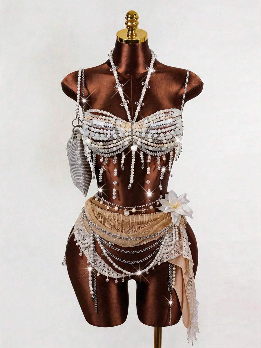 Mistrie Bộ đồ bơi đính hạt cho nữ, bộ bikini cho nữ, bộ đồ bơi gợi cảm cho nữ - trắng - Xem 1