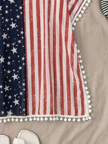 SHEIN Teen Girl Star And Stripes Flag Design Fringed Beach Cover-Up,Navy Independence Day,Summer Vacation Swimwear Graphic Print Chiffon Top - Multicolor - View 4