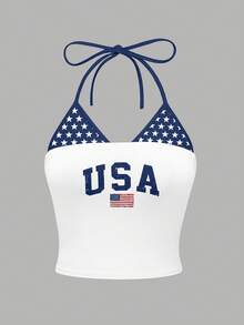 Resyla Camiseta de tirantes casual con estampado de bandera de EE. UU. para mujer - Multicolor - Ver 3