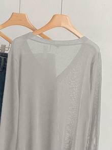 Calvaya Áo khoác cardigan dệt kim dài tay, cài một hàng cúc, thời trang, đa năng dành cho nữ cỡ lớn, thích hợp cho kỳ nghỉ. - Màu Xám nhạt - Xem 3