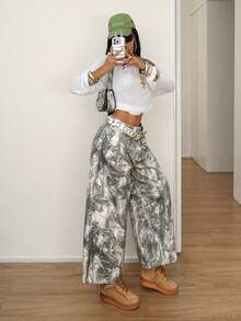 StreetHx Quần jeans nữ ống rộng xếp ly có túi, cạp thấp - Nhiều màu - Xem 6