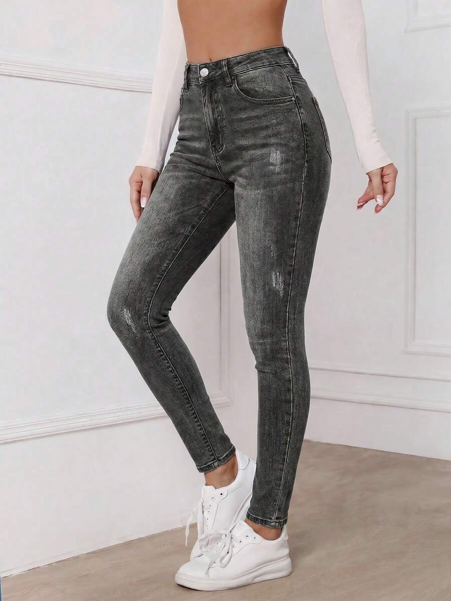 EMERY ROSE Quần jean denim nữ dáng ôm có túi, đa năng, thích hợp mặc thường ngày. - Xám - Xem 1