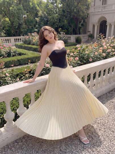 FleurLily Vestido de línea A con cuentas en la cintura y tirantes de espagueti transparentes, elegante para salidas, citas, fiestas y eventos formales en tallas grandes