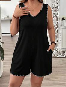 Comfylo Casual Shell Flower Crafted Contrast Color Plus Size Black And White Jumpsuit, Suitable For Summer Formal Vacation - Multicolor - View 5