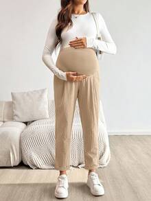 SHEIN Quần bầu thời trang, đa năng, chất liệu có họa tiết, cạp chun điều chỉnh được, kiểu dáng thường ngày. - Màu be - Xem 5