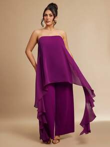 SHEIN BAE Mono informal de verano de talla grande con unicolor y volante asimétrico en el bajo - Morado - Ver 4