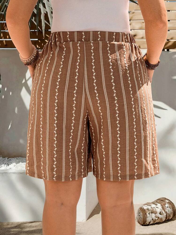Plus Size Women's Summer Casual Vacation Country   Striped Drawstring Waist Casual Versatile Daily Wear Shorts,Casual Holiday Style,Summer Outfits For Women ,Vacation Outfits Women ,Holiday Outfits For Women,Going Out Outfits, New Clothes,Simple And Fashionable For Everyday Wear,Suitable For Summer, Vacation, Daily Wear, Festival Outfits For Women,Country Concert Outfit,Beach Outfits For Women,Western Style,,Gifts For Mother,Boho  Shorts