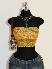 SHEIN ICON Áo croptop ren màu vàng dành cho nữ, phong cách Y2K, thích hợp cho lễ hội, tiệc tùng, đi biển, đám cưới, lễ tốt nghiệp, dạ hội, đi chơi, câu lạc bộ. - Nhiều màu - Xem 3