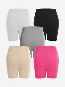 SHEIN 少女五色單純短褲彈力打底褲五入組 - 彩色 - 查看 2