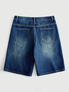 ROMWE MEN Street Life Men's Casual Denim Shorts With Pockets And Snake Pattern, Suitable For Daily Wear - Blue - View 2