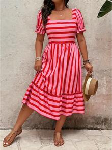 SHEIN Clasi Elegant Pattern Plus Size Women Spring & Summer Long Dress - Hot Pink - View 3