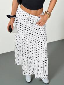 SHEIN PETITE Chân váy nữ chấm bi trắng kiểu dáng thường ngày, thích hợp cho đi chơi, phong cách đường phố, thời trang Y2K, mùa xuân/hè, chân váy boho trắng, chân váy maxi mùa hè. - trắng - Xem 5