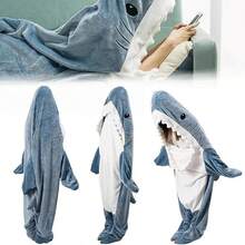 1 Adult Shark Hooded Blanket, Shark Clothing, Wearing Shark Blanket, Comfortable Shark Pajamas, Ultra Soft And Comfortable Flannel Shark Hooded Blanket, Family Shark Hooded Blanket, Wearing Shark Sleeping Bag - Multicolor - View 2