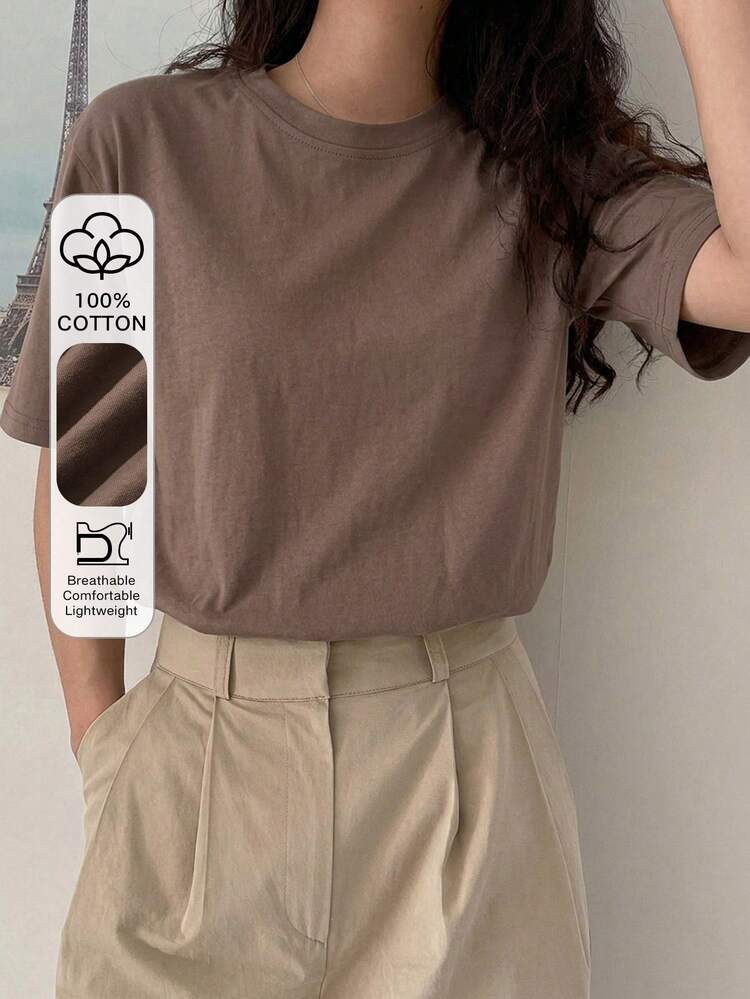 Women's Casual Solid Color Basic Short Sleeve T-Shirt
