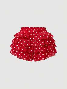 Maija Kids Maija Kids 女童春夏休闲蝴蝶装饰多层豹纹蛋糕短裤 - 紅色 - 查看 2