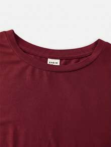 SHEIN Girlism Tween Girl Casual Fitted Light Blue Ruched Crew Neck Top And Ruched Flare Pants Set - Burgundy - View 4