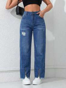 Set 2 Jeans Mom High Rise Pants Light Dark Dark Torn Ankle Closure - Índigo Clásico y Azul Cielo Deslavado - View 3
