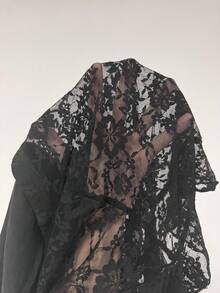 Sirith 性感深V领蕾丝吊带紧身背心+不对称蕾丝边半裙两件套，女款 - 黑色 - 查看 9