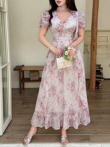 Feyla Đầm nữ thanh lịch, lãng mạn, in hoa, xếp nếp ở gấu váy. - Nhiều màu - Xem 5