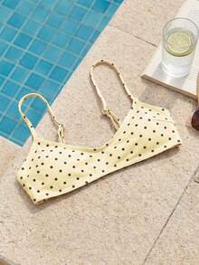 Swim Mod Women's Polka Dot Print Adjustable Spaghetti Strap Sexy Micro Bikini Top - Multicolor - View 3