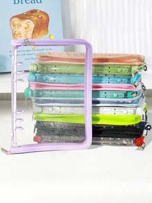 Bìa kẹp tài liệu A5 có khóa kéo, lớp đáy, bìa đính kim sa, sổ tay, album ảnh PVC trong suốt dạng viên đạn, giấy thay thế tự làm, 10 tờ, tem dán, tem dán sách, tem dán sách. - Nhiều màu - Xem 5
