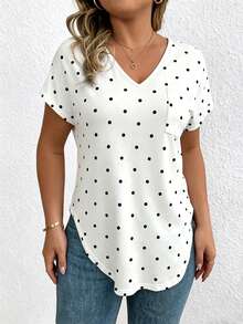 EMERY ROSE V-Neck Black Polka Dot Short-Sleeved Casual T-Shirt - Multicolor - View 3