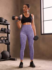 Powerista Leggings deportivos de mujer sin costuras, de alta elasticidad y lavados - Morado - Ver 7