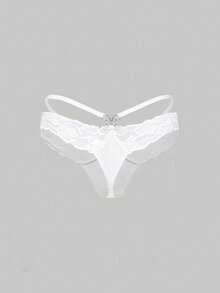ROMWE J-Fashion Y2K Butterfly Rhinestone Lace Patchwork Women's G-String Panties - White - View 2