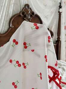 CottageSlumber Camisón de mujer con tirantes finos, fruncido y costilla de punto en color rojo cereza - Blanco - Ver 7