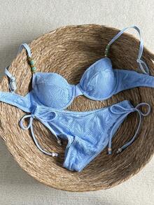 Swim Chiccia 26SS 春夏沙滩度假纹理绿色钢圈聚拢比基尼两件套 - 藍色 - 查看 6