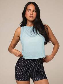 Athîral Women's Light Blue Pleated Casual Versatile Daily Wear Sports Tank Top For Summer Gym - Mint Green - View 2