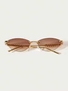 Glisma 1 par de gafas de sol de montura pequeña y minimalista con forma de ojo de gato, unisex, adecuadas para deportes, viajes, conducción, playa, festivales, vacaciones, calle, pesca y actividades al aire libre. Un accesorio de moda callejera y también una opción de estilo universitario para vacaciones de verano en la playa, viajes al aire la temporada de regreso a clases. - Té dorado - Ver 10