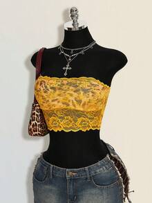 SHEIN ICON Áo croptop ren màu vàng dành cho nữ, phong cách Y2K, thích hợp cho lễ hội, tiệc tùng, đi biển, đám cưới, lễ tốt nghiệp, dạ hội, đi chơi, câu lạc bộ. - Nhiều màu - Xem 7