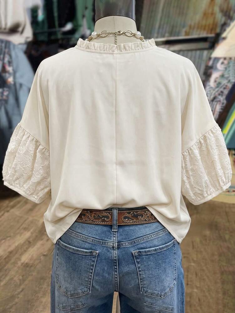 Plus Size Women Cutout V-Neck Loose Blouse Beach Outfit For Women Summer Outfits For Women Casual Blouses For Women