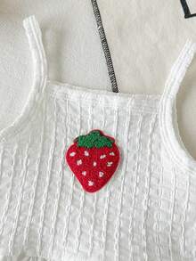 Baby Girls' Sleeveless Ruffled Strawberry Decor T-Shirt Set, Summer - White - View 4