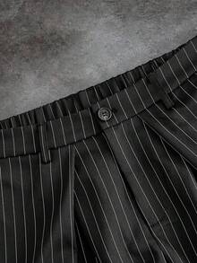 HIMLAND Men's Striped Pleated Casual/Business Suit Pants - Black - View 3