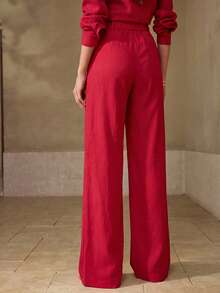 MOTF PREMIUM PANTALONES RECTOS DE LINO ROJO - Rojo - Ver 3