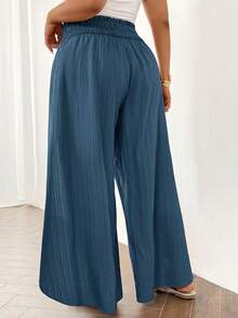 SHEIN Frenchy Plus Size Women Solid Color Split Design Casual Versatile Daily Wear Pants Fall - Navy Blue - View 2