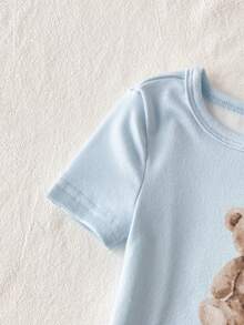 SHEIN Bộ đồ mặc nhà 2 món cho bé trai, in hình gấu dễ thương, gồm áo ngắn tay và quần legging. - Màu Xám nhạt - Xem 4